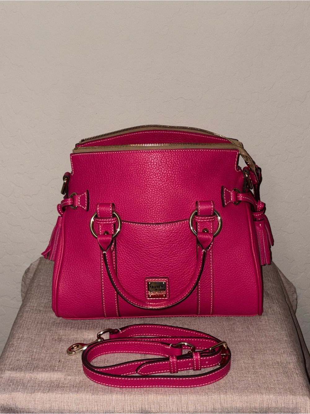 Dooney & Bourke Fucshia Sorrento Leather Satchel with Removable Strap